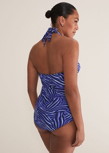 Phase Eight Zebra Print Halterneck Swimwear Blue/Multicolor Canada | YOZFMN-940